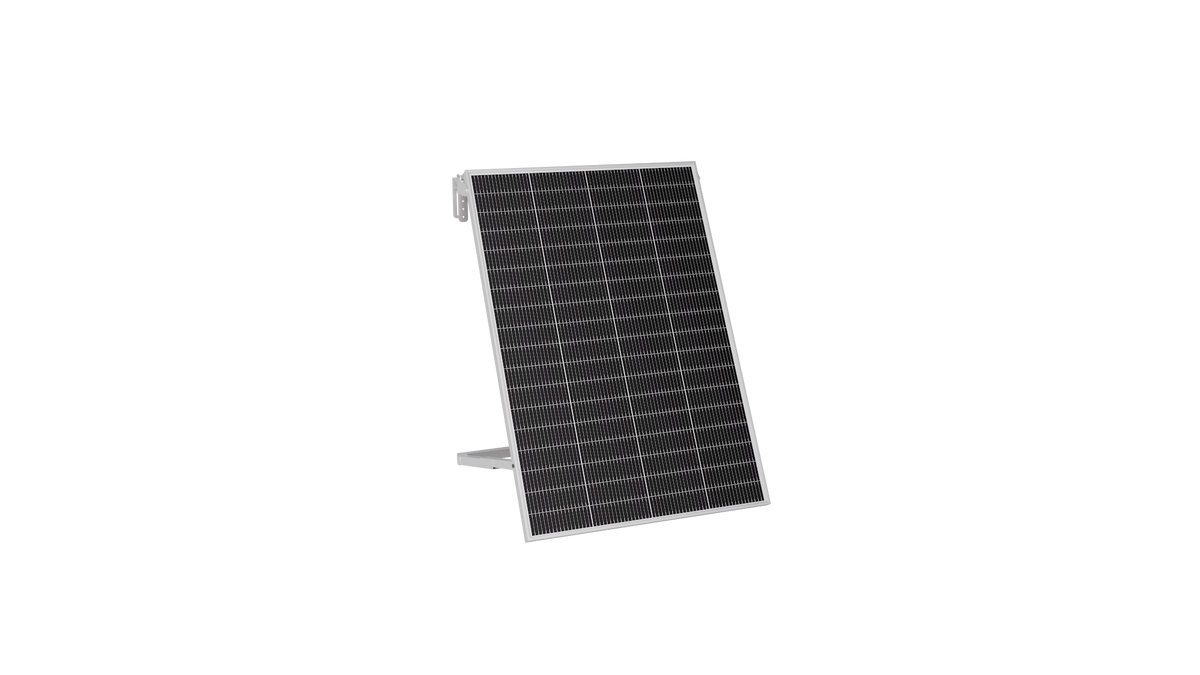 Ray Lite 200 W Solarmodul mit silbernem Rahmen auf der zugehörigen Halterung