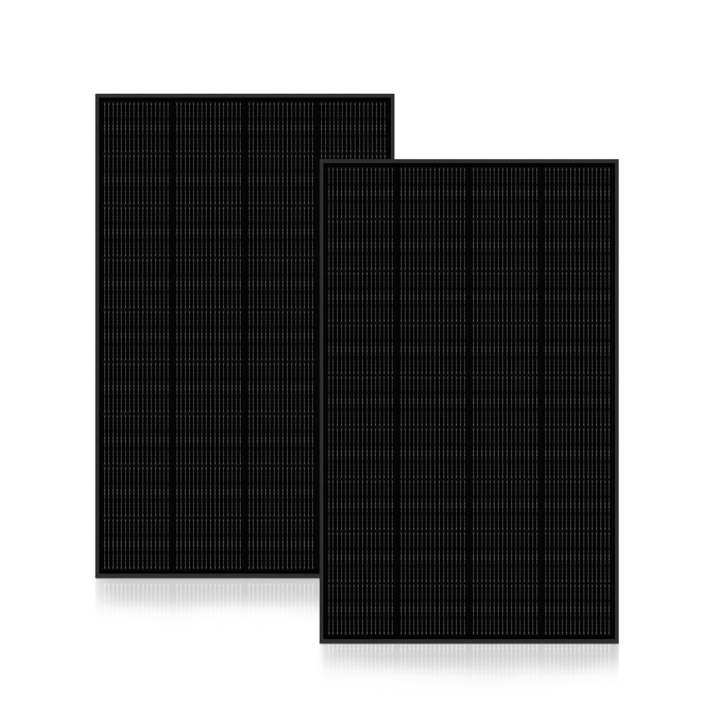 Zwei Ray 200 W Solarmodule in Full-Black-Ausführung, freigestellt