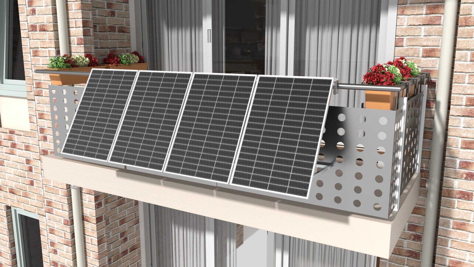 Ray Lite 200 W Solarmodule an einer Lochblech-Balkonbrüstung